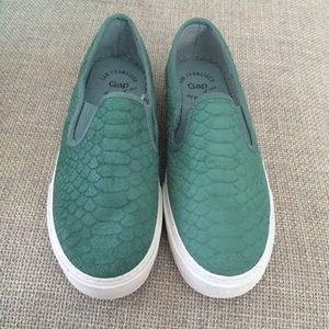 Green snake print sneakers from The Gap.