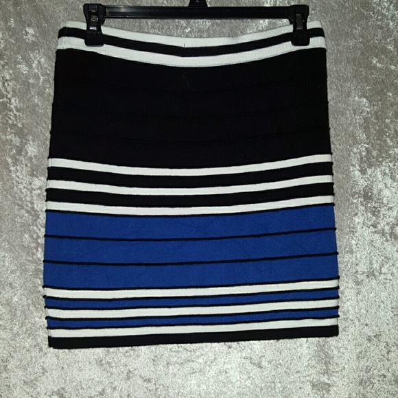Blue, black, and white stripe skirt