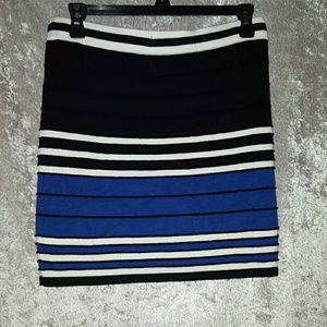 Blue, black, and white stripe skirt