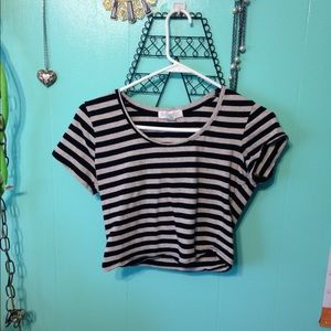 Black and creme striped crop top