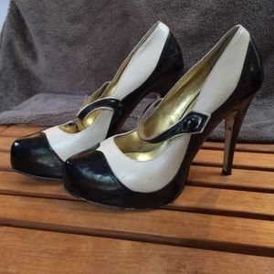 Black and white Bakers heel