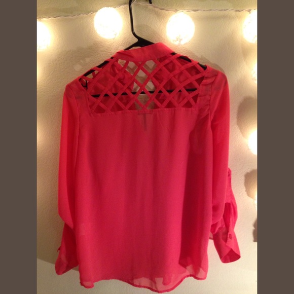 Pink chiffon button up with cage back! - Picture 2 of 2