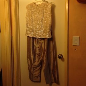 Vintage sequin top and satin crop pants set used