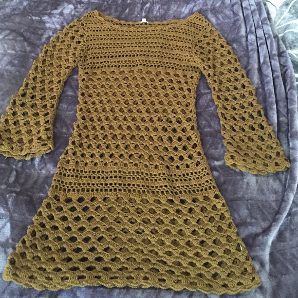 Green open crotchet dress
