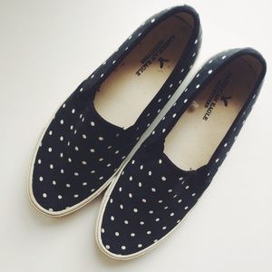 navy polka-dot slip on shoes