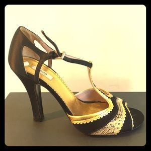 PRADA Gold, Satin, Python Heels 36