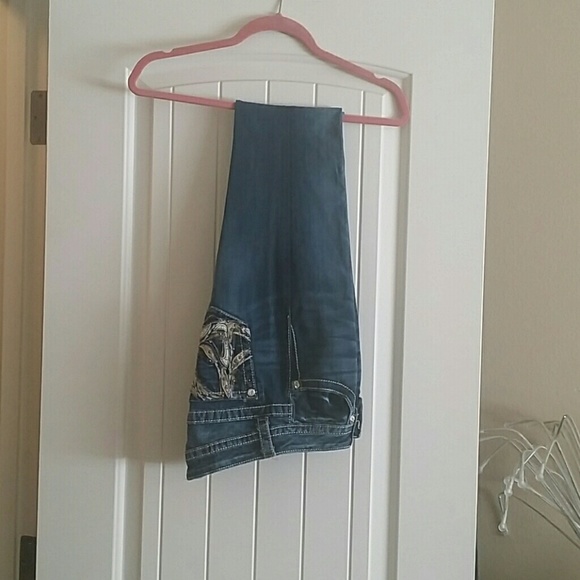 Miss me rhinestone and embroidered pockets