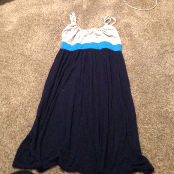 Gray blue and navy blue pencil dress