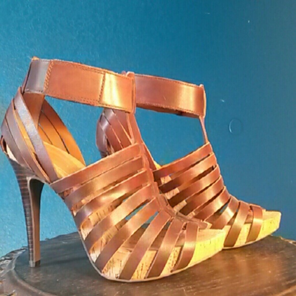 BCBG Brown Leather Gladiator heels