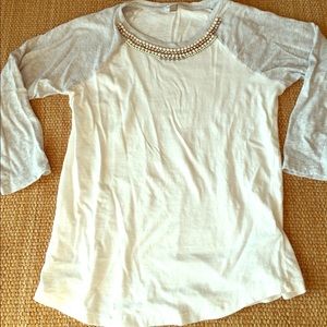 J Crew baseball tee with jeweled collar