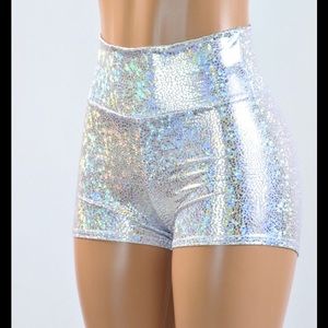 high waisted silver festival/rave shorts