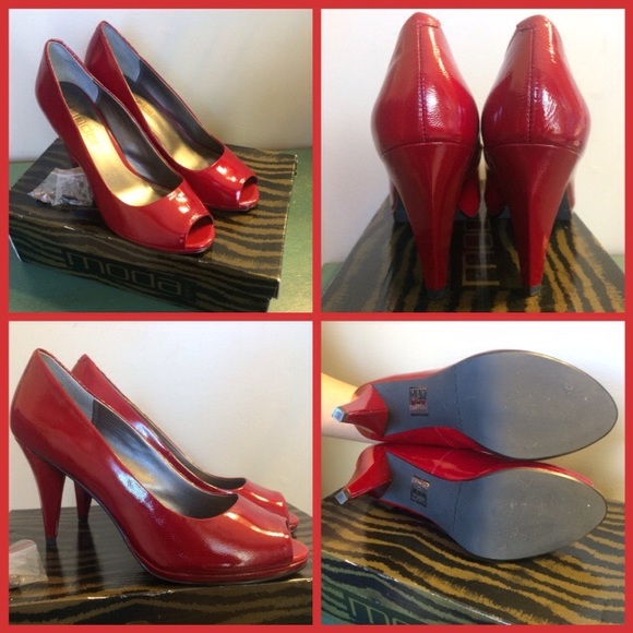 MODA Red Patent Peep Toe Pumps ⚡️SALE