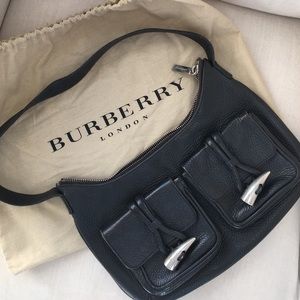 Burberry black leather purse with silver buckles