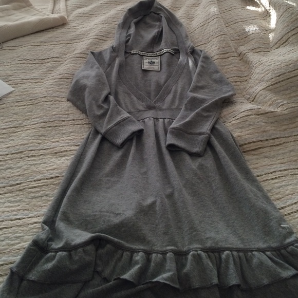 Pink gray sweatshirt dress.