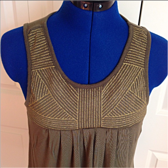 Anthropologie Army Green Tank with Gold Stitching - Picture 2 of 2