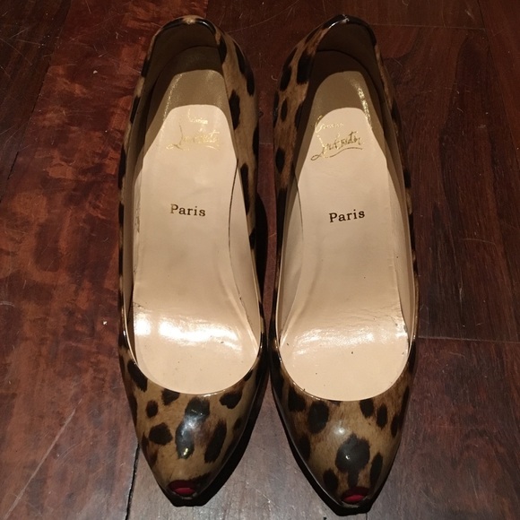 Louboutin Leopard Patent Peeptoe Platform Pump
