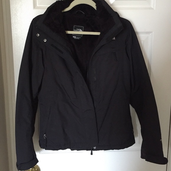 Black, fleece lined North face coat.
