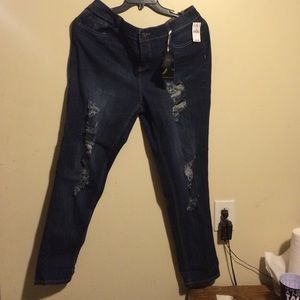 Plus Size Dark Blue Ripped Denim Jeans 👖