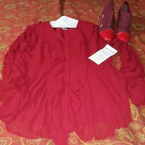 Red ruffled blouse