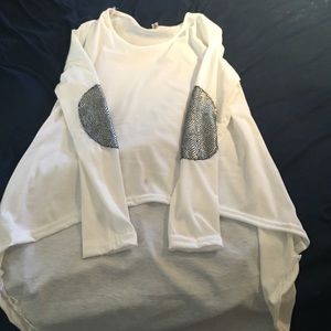 White high low shirt with elbow patches