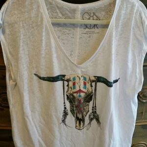 Cha Sor burnout white v-neck t-shirt. Size small.