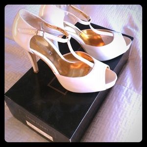 White T strap heels