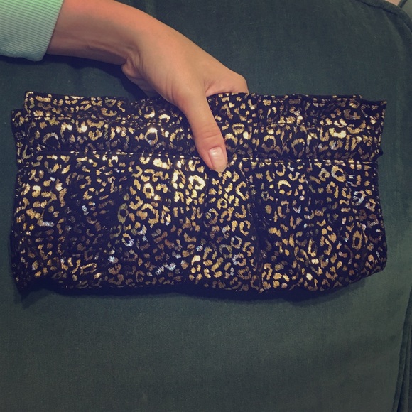 Express Black & Gold Foil Cheetah Clutch Purse