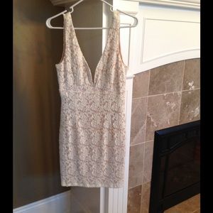 Cream mini dress with nude underlay