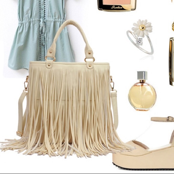 Beige Fringe Bag