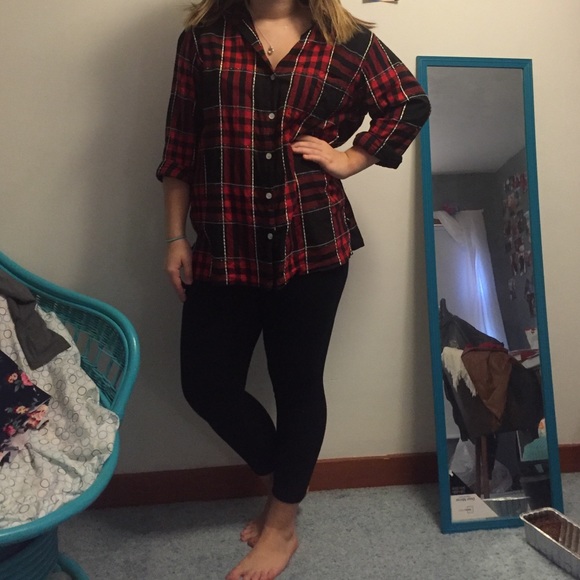 red, black, white flannel. super cute, barely worn