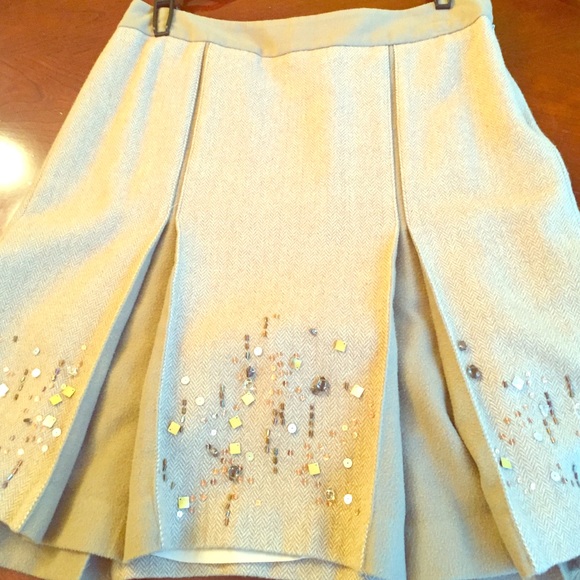 LOFT Cream Herringbone Wool Skirt - Picture 1 of 3
