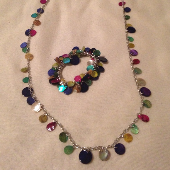 Multi colored stretch bracelet & matching necklace