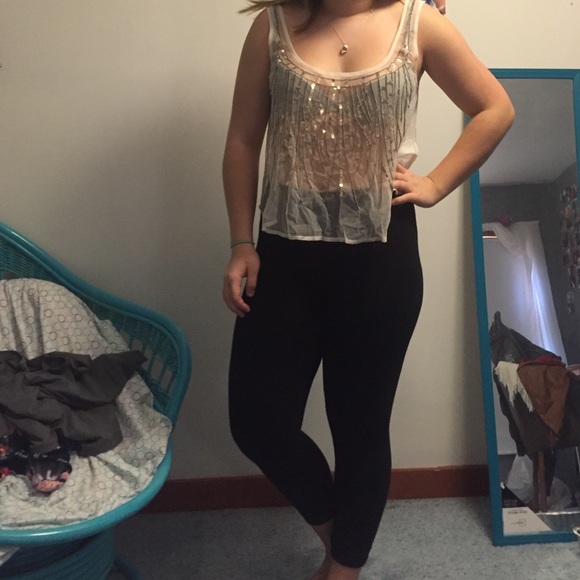 gold/ white sheer crop top