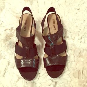 Ellen Tracy Strappy Patent Wedges