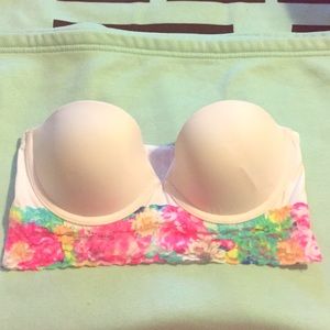 White Strapless Rainbow Lace Bralett