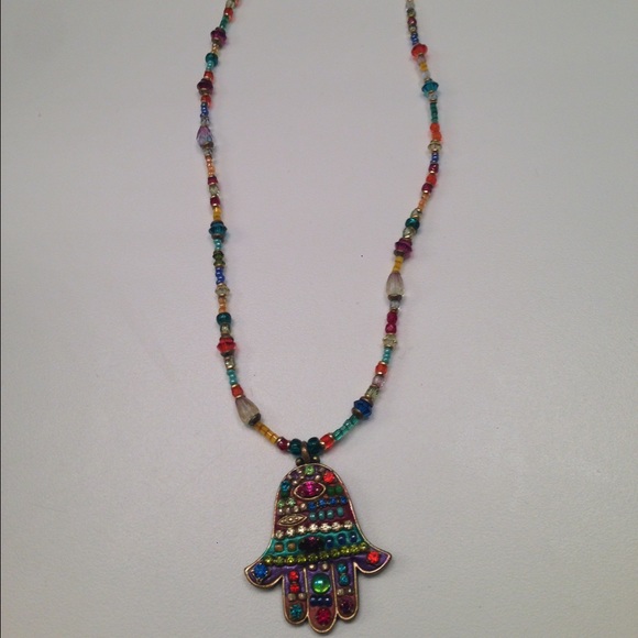 Michal Golan Crystal and Beaded Hamsa Necklace