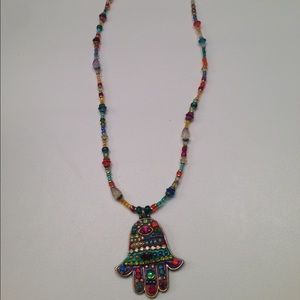 Michal Golan Crystal and Beaded Hamsa Necklace