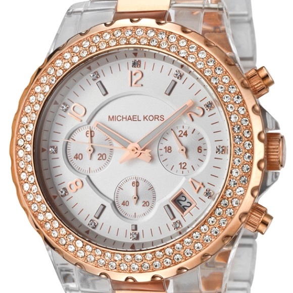 NWT Michael Kors clear and rose gold watch