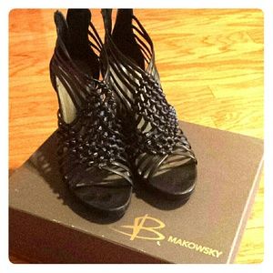 Black wedge sandals shoes