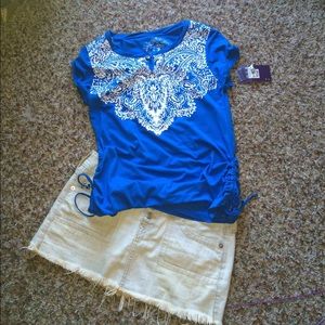New blue cute top w/ bling & cinched sides!