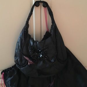 Betsy Johnson black leather handbag