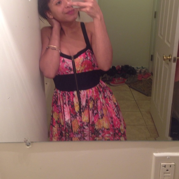 Hot pink and black mini dress