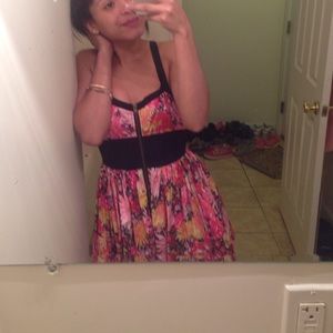 Hot pink and black mini dress