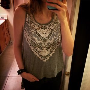 Gray and White Crochet Top
