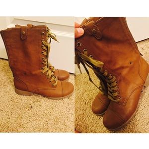 Brown combat boots