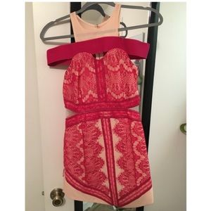 Three floor off shoulder pink dress