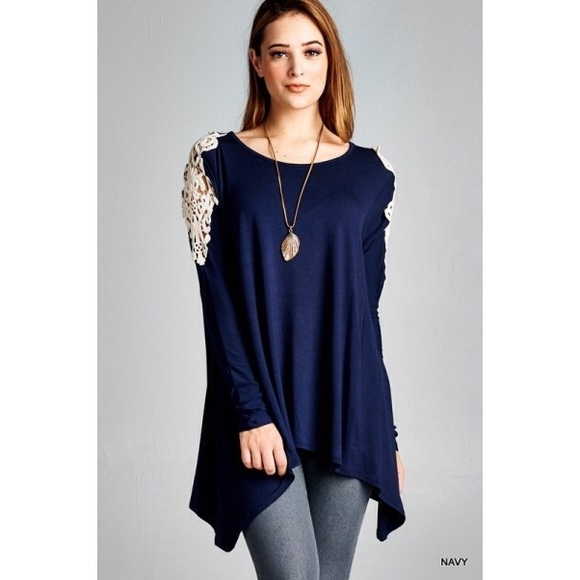 ultrachicfashion.com Tops - Navy Blue Crochet Tunic ultrachicfashion.com Tops - Navy Blue Crochet Tunic