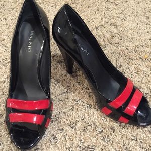 Nine West Black and Red open-toe pump shoes