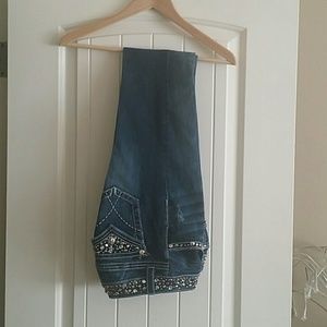 Dark blue rhinestone embroidery pockets