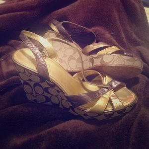 Size 11 Gold Strap Coach Wedge Sandals